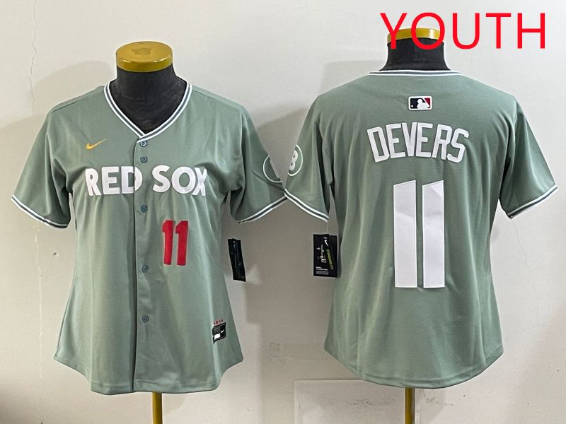 Youth 2025 Boston Red Sox #11 Devers Light Green Joint Name Nike MLB Jersey style 8